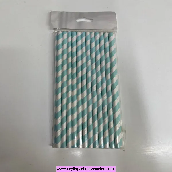 Mavi beyaz çizgili pipet